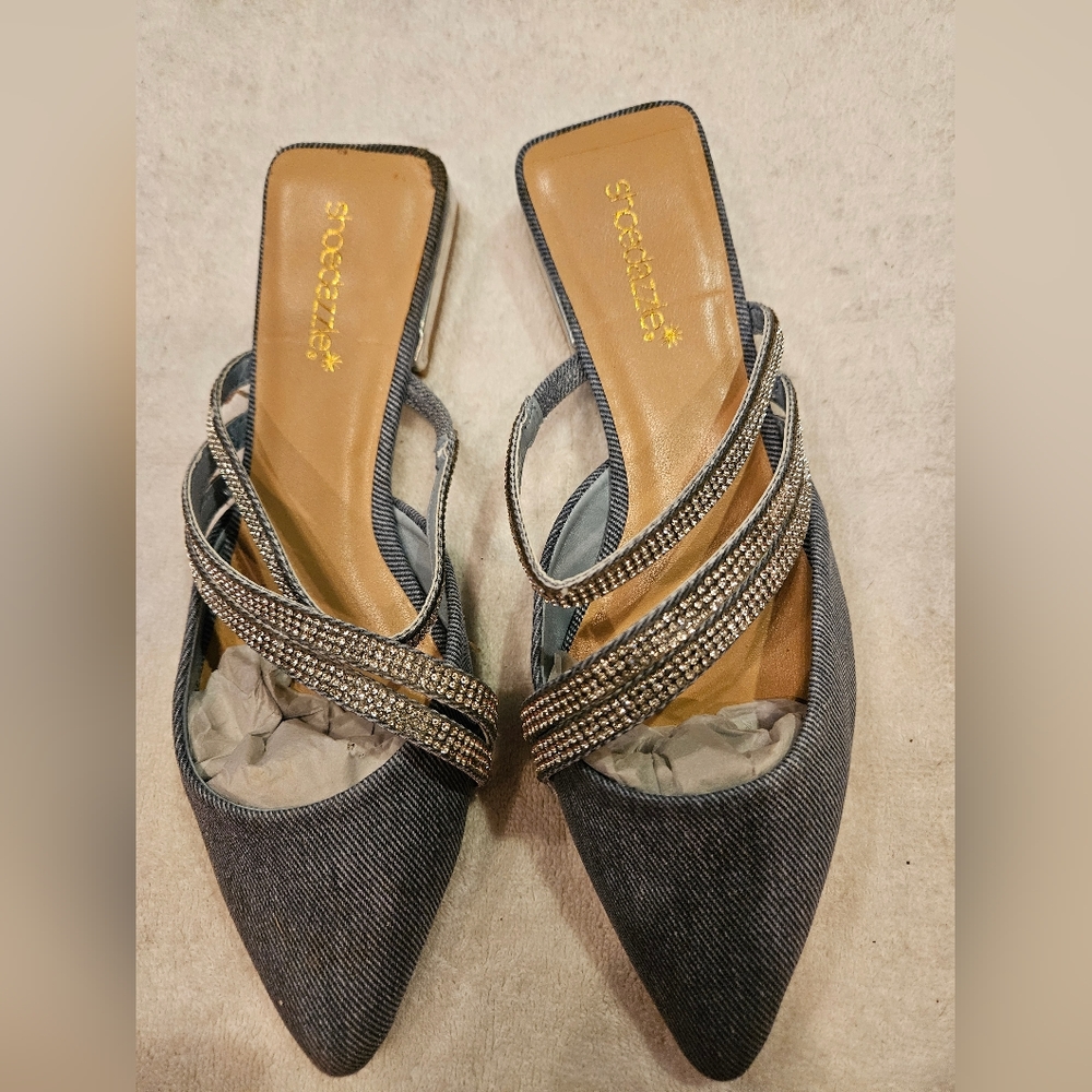 SHOE DAZZLE DENIM OPEN BACK FLATS